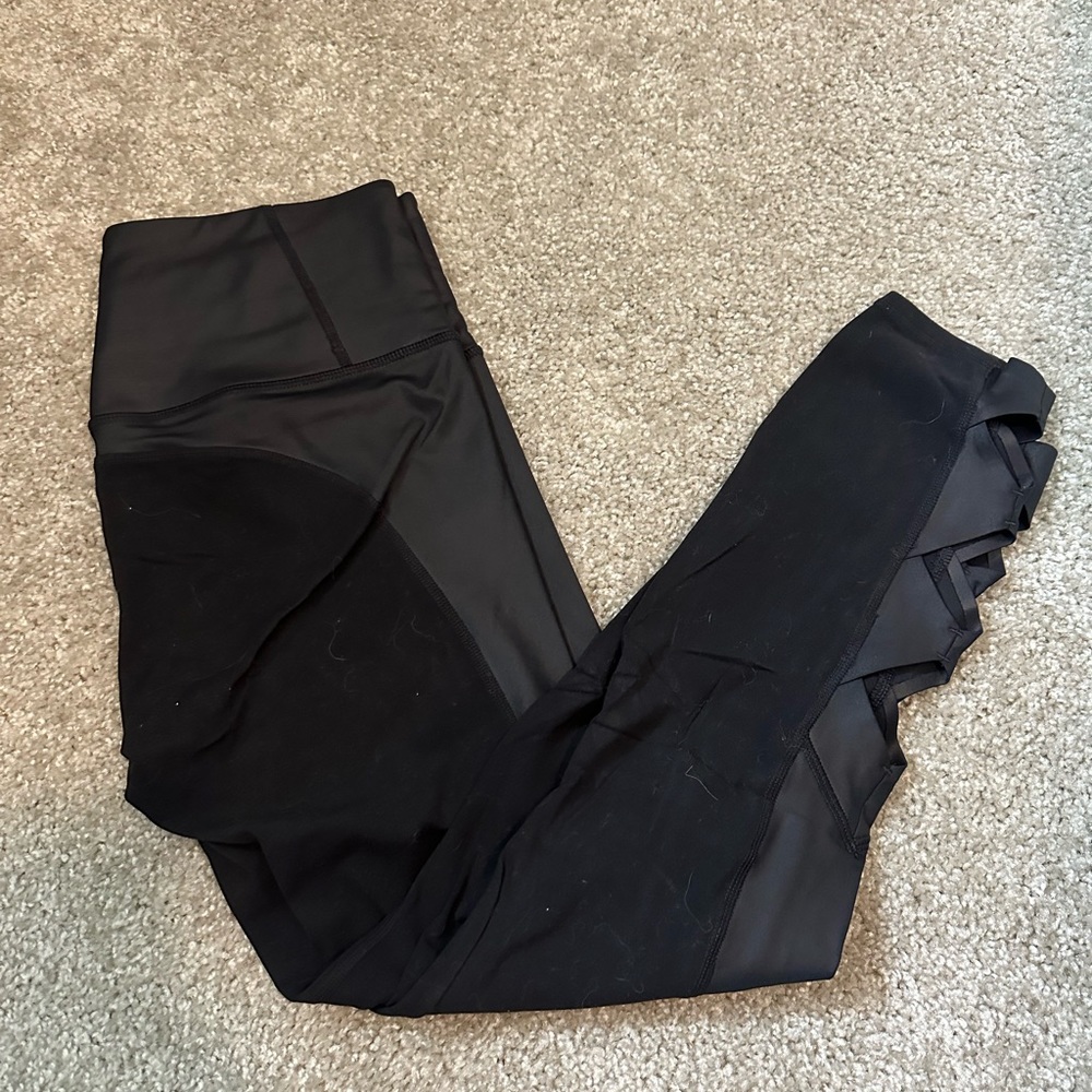 Athleta leggings with faux leather leggings with cutout